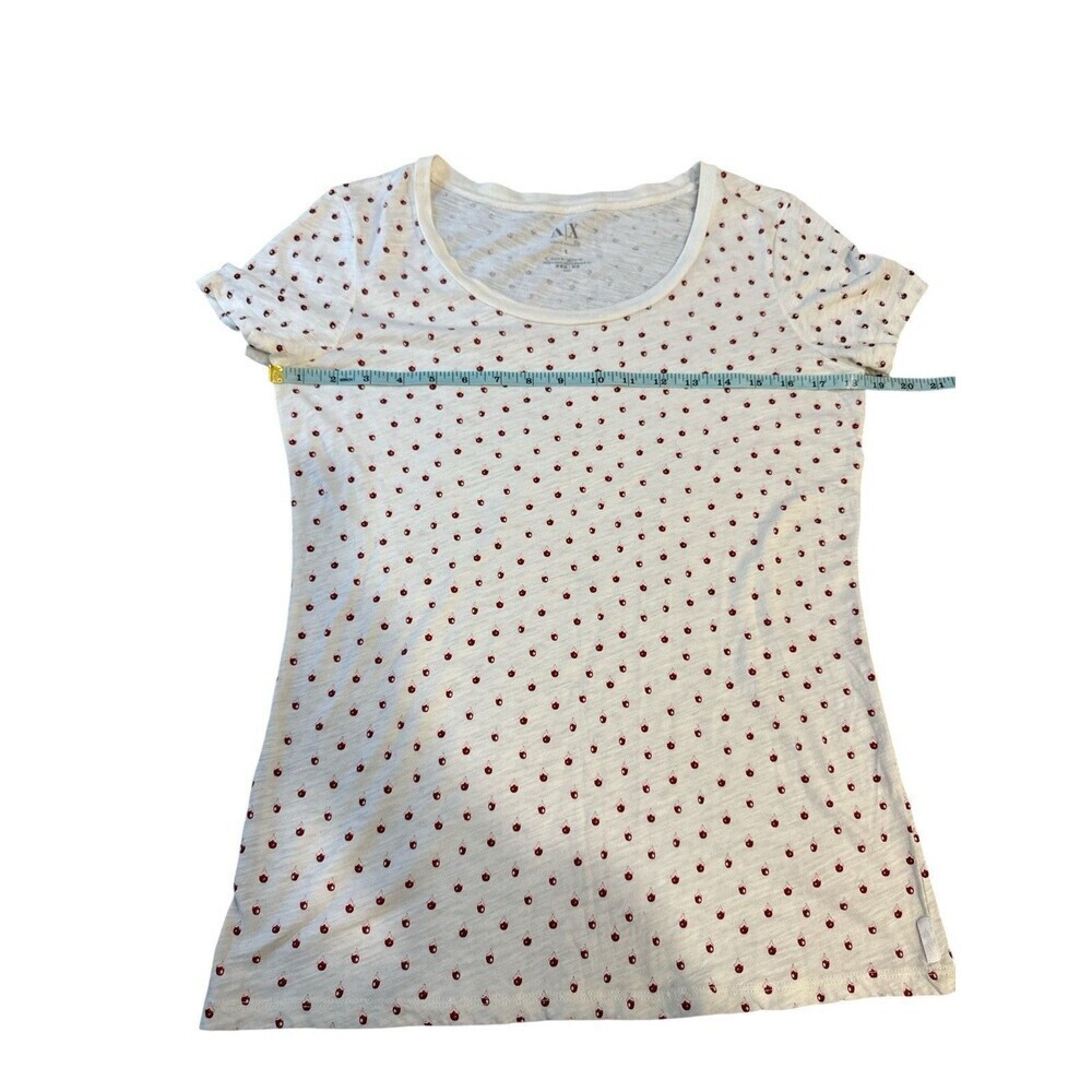 Armani Exchange A|X Cream Red Mini Print Short Sleeve Tee Size S Peru Cotton - Picture 7 of 8